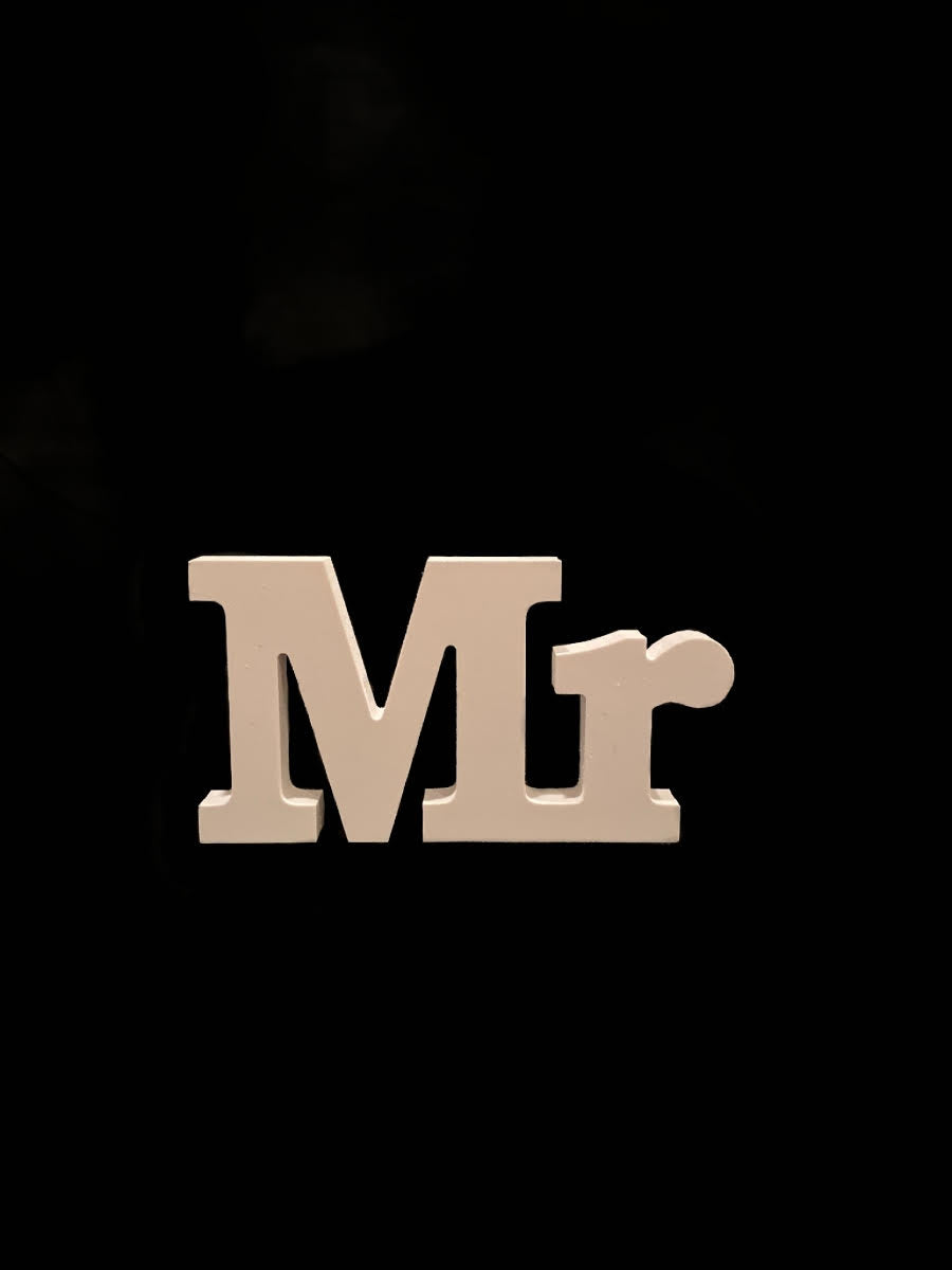 White Block “Mr” Table Piece