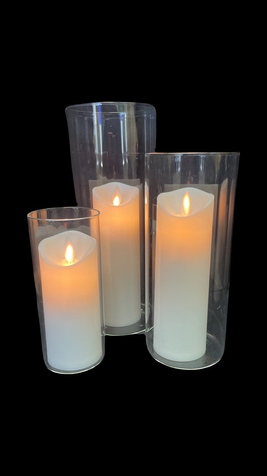 Glass Cylinder With Candle (Group of 3)