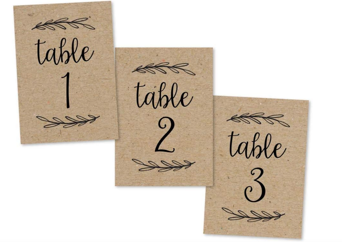 Rustic Table Numbers with Botanical Leaf Design