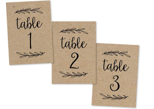 Rustic Table Numbers with Botanical Leaf Design